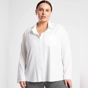 ATHLETA Urbanite Top 2.0 Women's 3X Bright White Button Up Shirt Stretch NWT